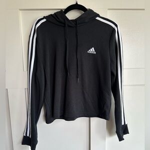 Adidas Black Cropped Hoodie with White Accents